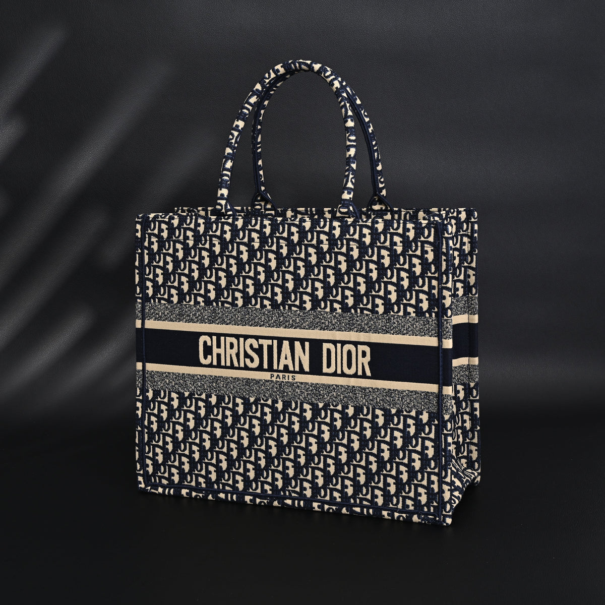 Christian Dior Large Book Tote – Blue Oblique Embroidery - Navy Blue