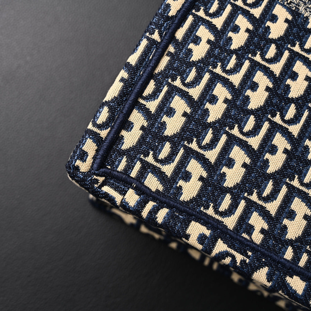 Christian Dior Large Book Tote – Blue Oblique Embroidery - Navy Blue