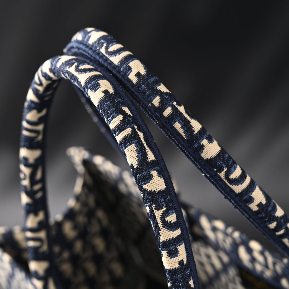 Christian Dior Large Book Tote – Blue Oblique Embroidery - Navy Blue