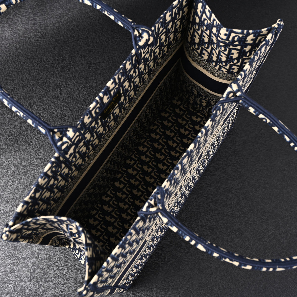 Christian Dior Large Book Tote – Blue Oblique Embroidery - Navy Blue
