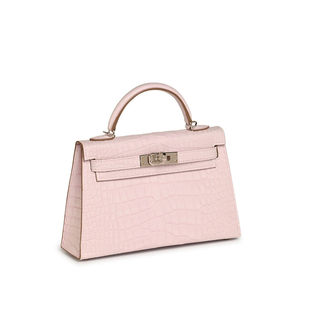 Mauve Pale Crocodile Mini Kelly Handbag