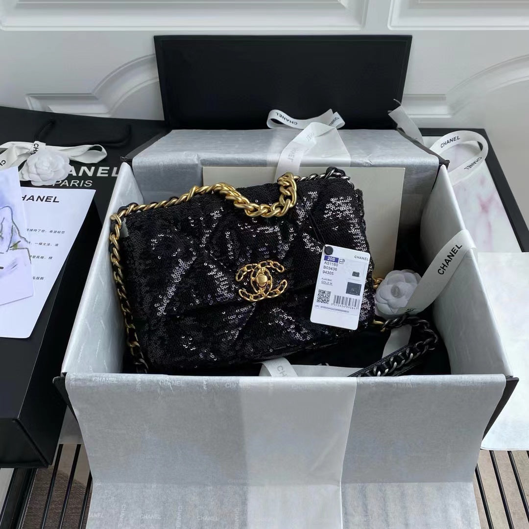 Chanel Sequin 19 Flap Bag Black