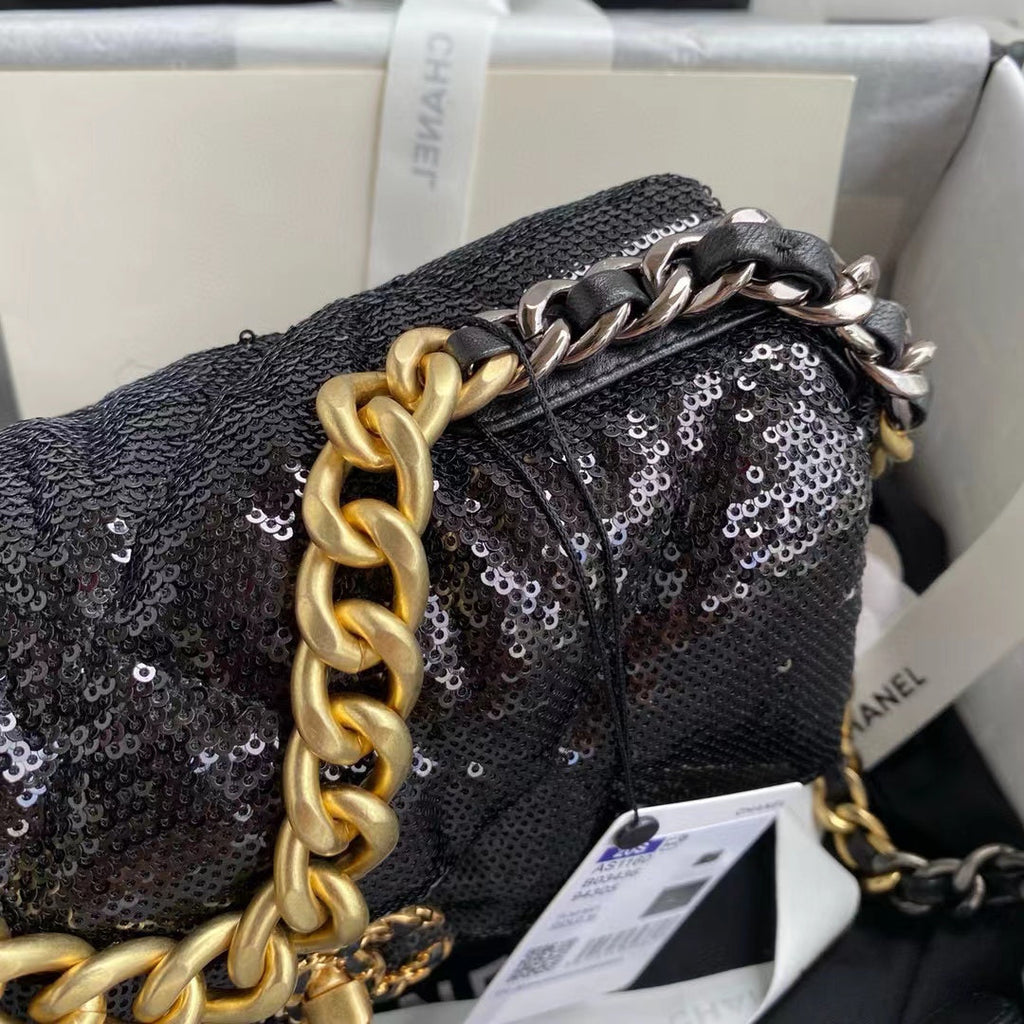 Chanel Sequin 19 Flap Bag Black