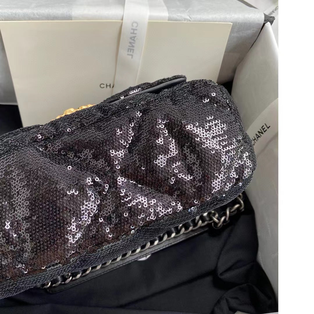 Chanel Sequin 19 Flap Bag Black