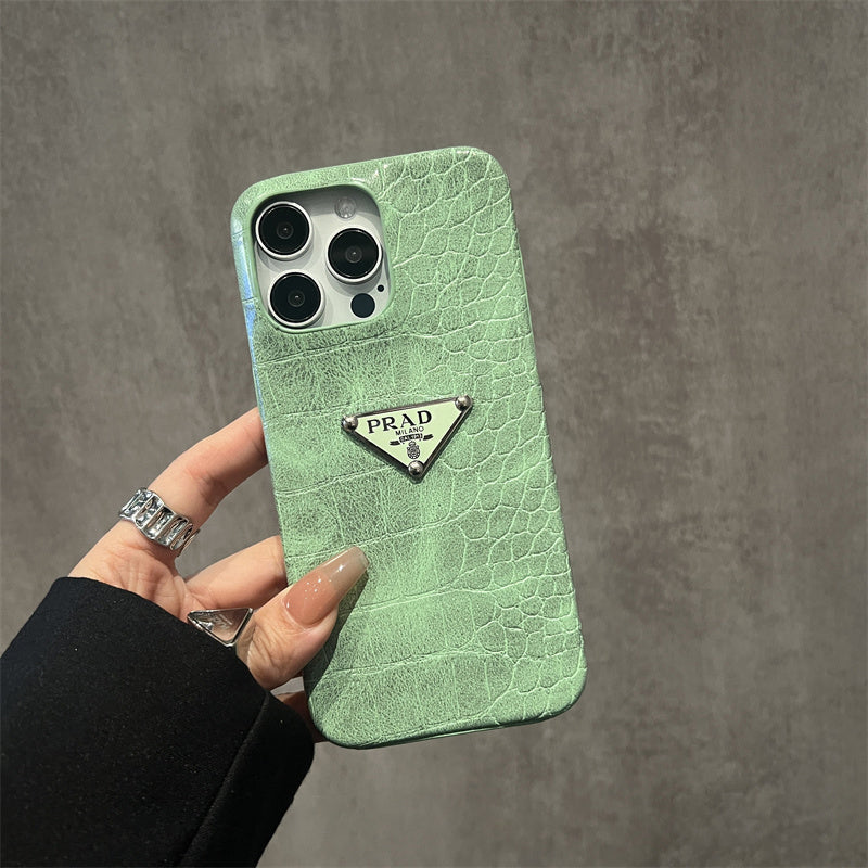 Prada Green Croco Embossed Leather iPhone Case