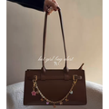 Mossdoom Aurelia Leather Handle Shoulder Bag with Custom Flower Chain