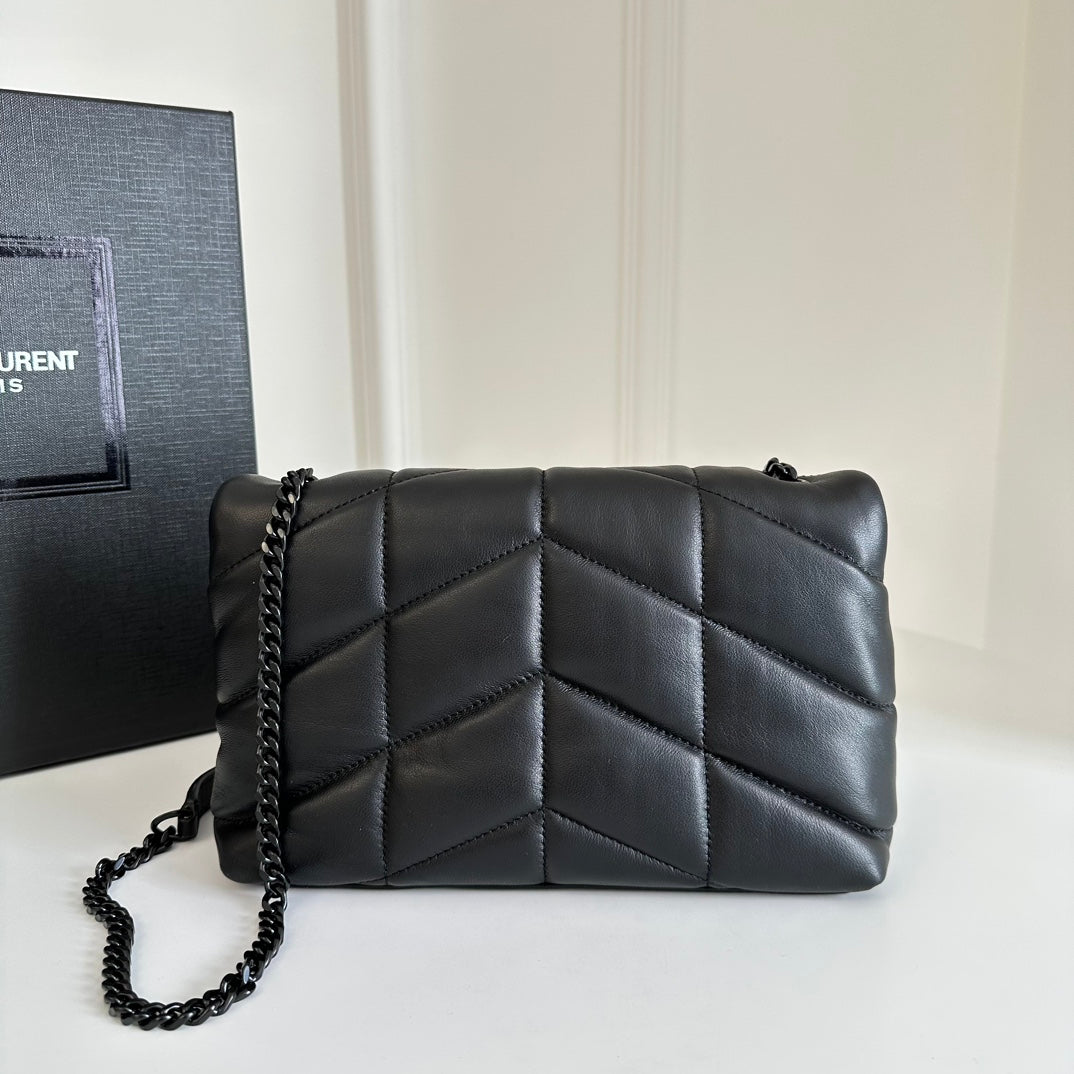 YSL Loulou Puffer Toy Bag in Quilted Lambskin Black Size 23x15.5x8.5