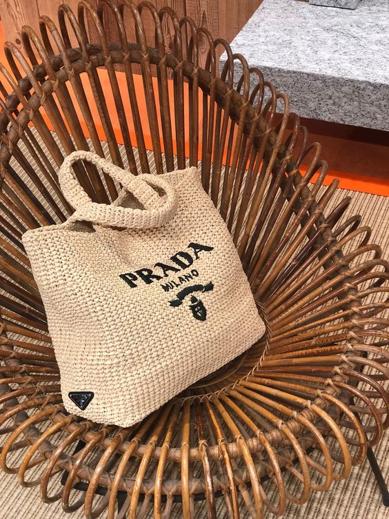 Prada Raffia Bag Handbag Beach Bag for Summer - Brown