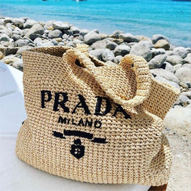 Prada Raffia Bag Handbag Beach Bag for Summer - Brown