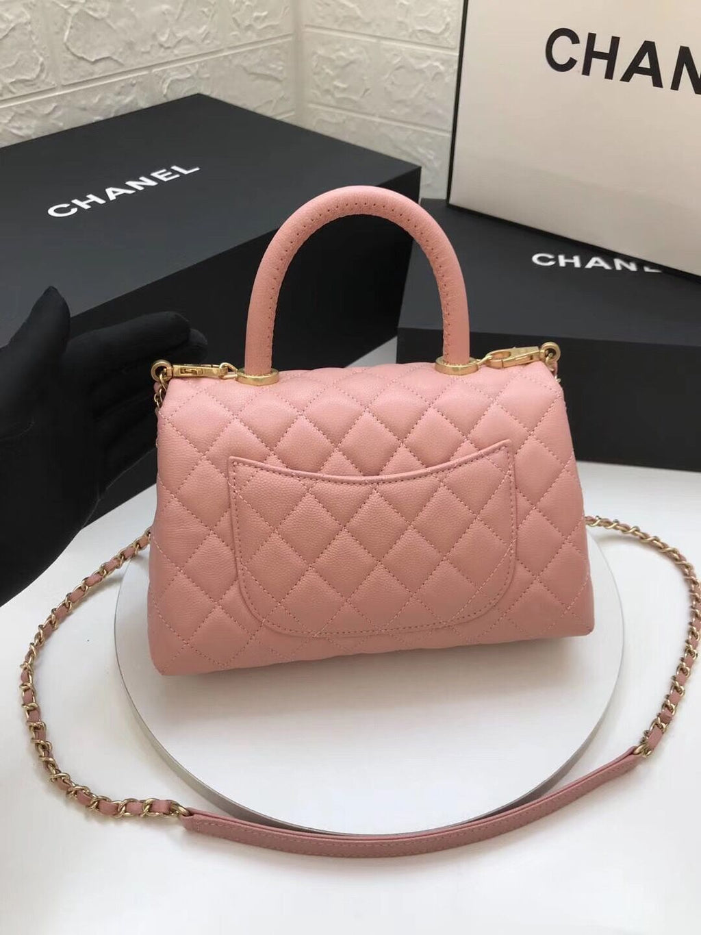 Chanel Coco Handle Gold Caviar Pink 24 cm Handbag