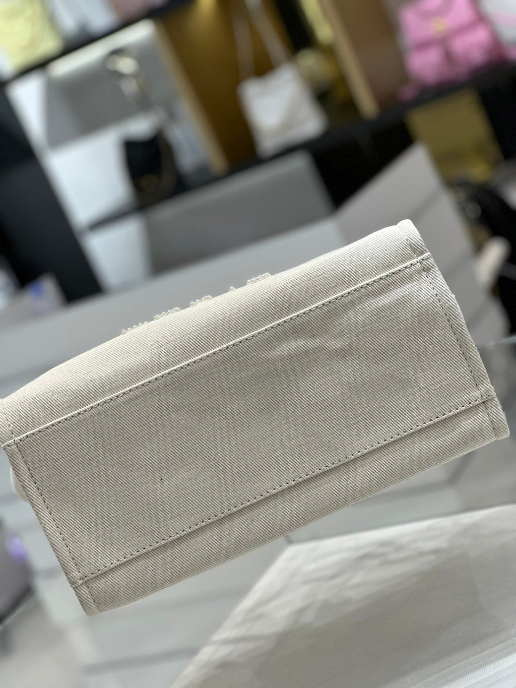 Chanel Natural Canvas and Tan Leather Large Pearl Deauville Tote