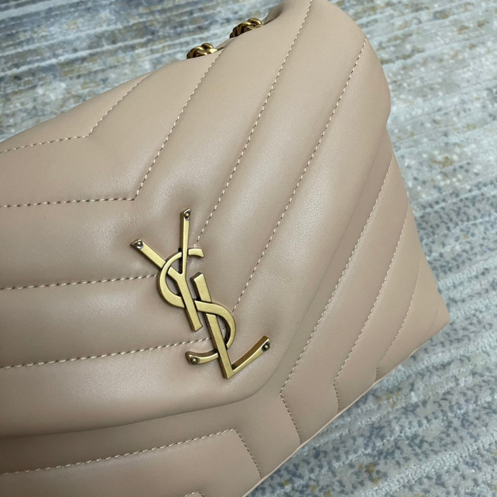 YSL Small Loulou 23 Beige Leather Gold Shoulder Bag