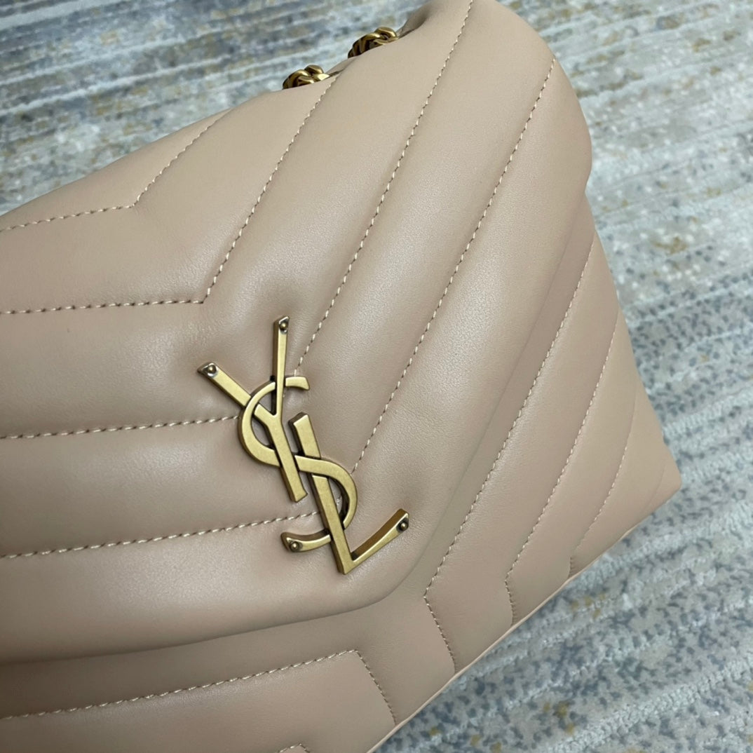 YSL Small Loulou 23 Beige Leather Gold Shoulder Bag