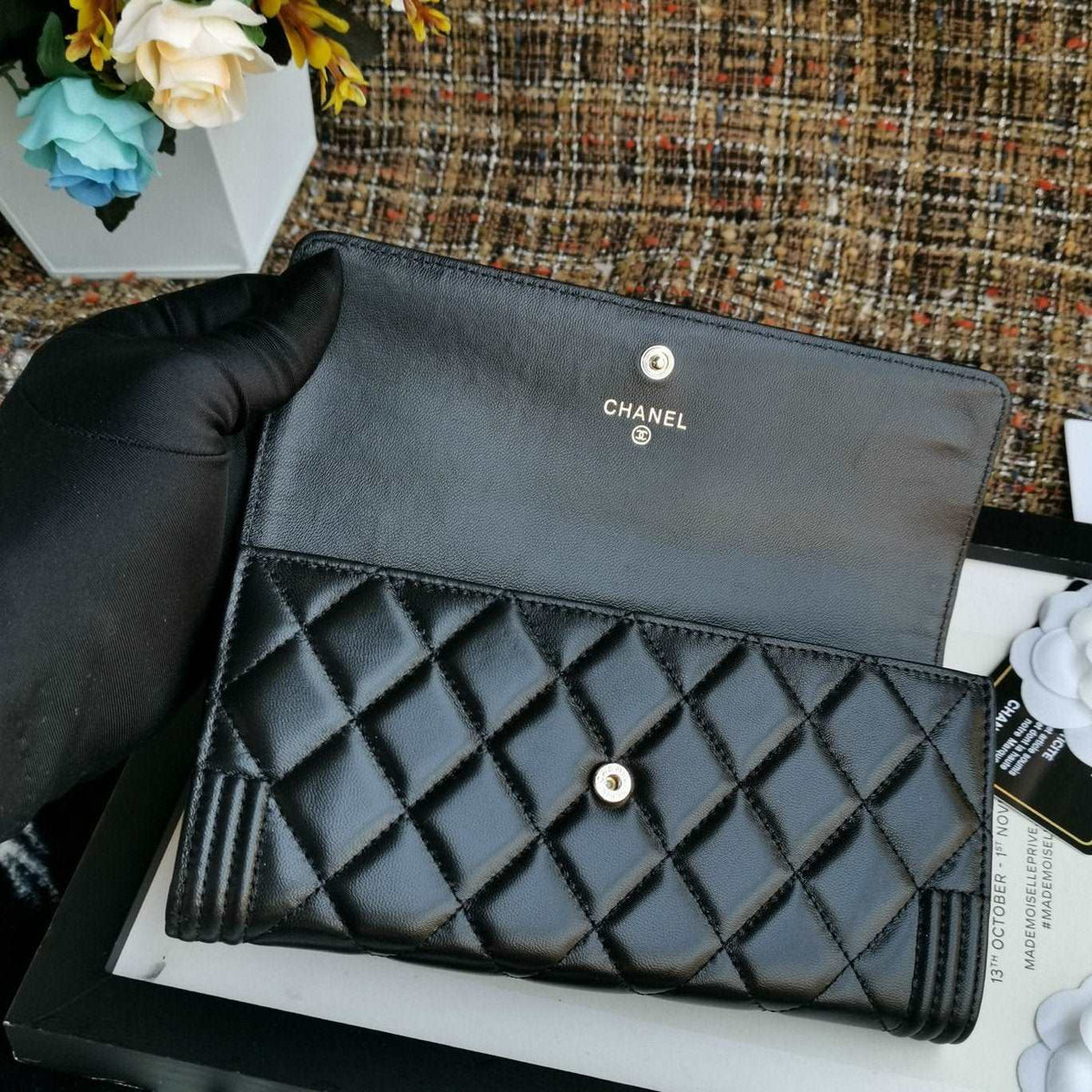 Chanel Boy Long Flap Wallet Lambskin - Black