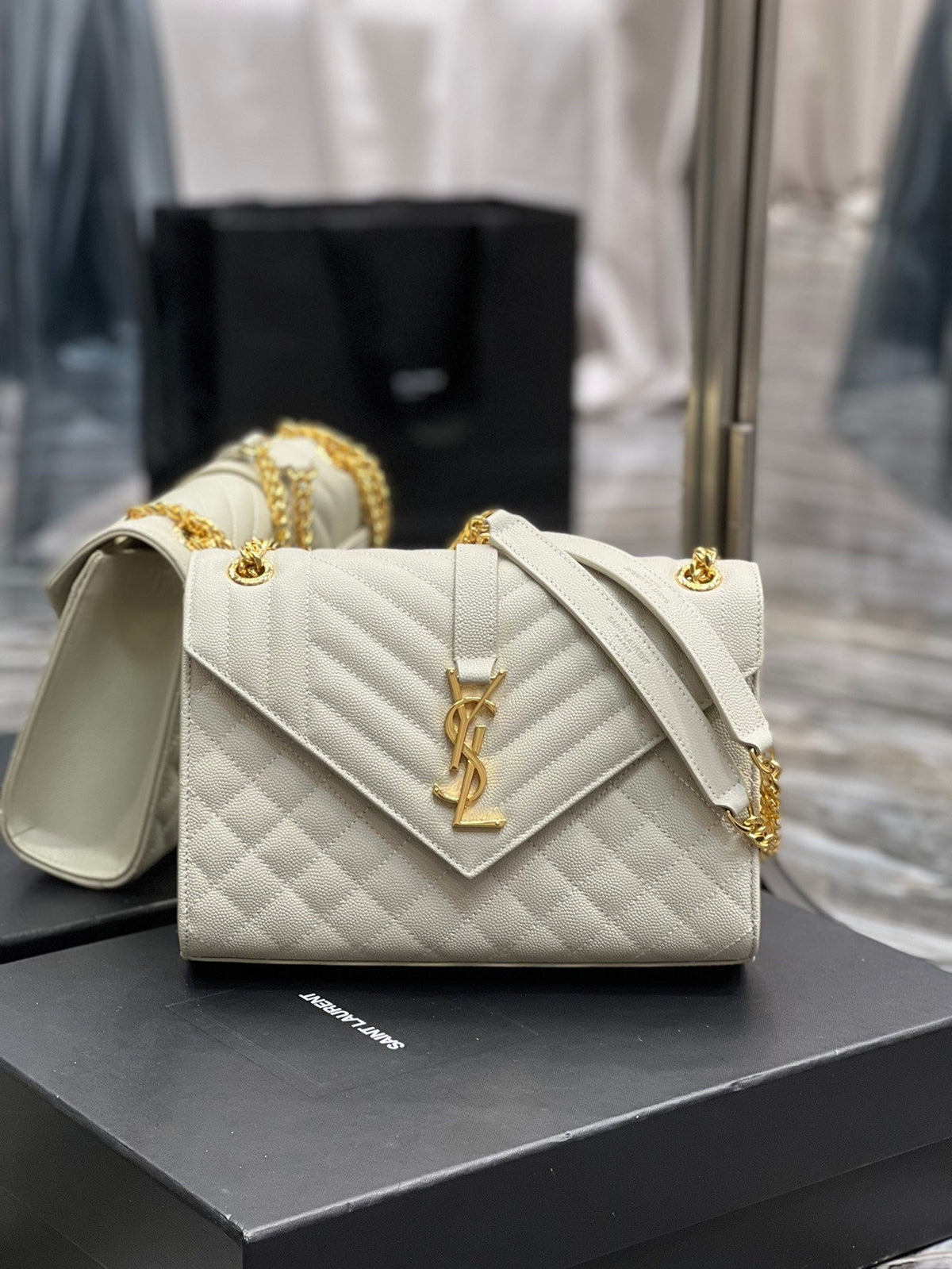 YSL Envelope Bag Medium White 487206