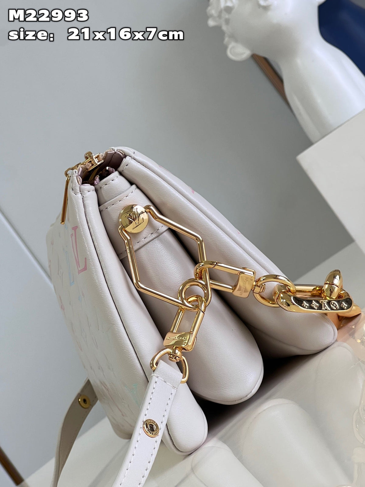 LV Coussin BB Monogram Canvas Shoulder Crossbody Bag with Chain Strap and Milkway Pastel Colors - White