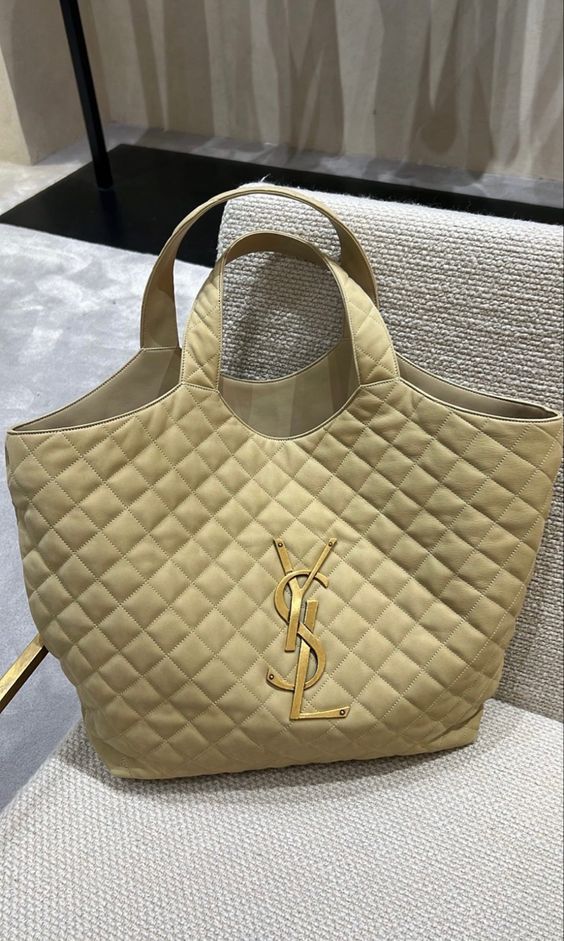 Saint Laurent Icare Extra Large Embellished Quilted Leather Tote Handbag - White