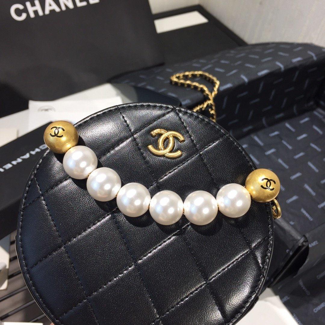 Chanel Pearl Round Clutch with Chain - Black