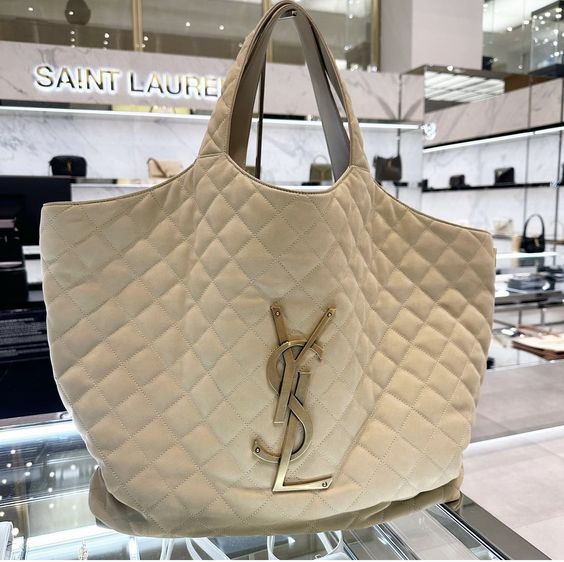 Saint Laurent Icare Extra Large Embellished Quilted Leather Tote Handbag - White