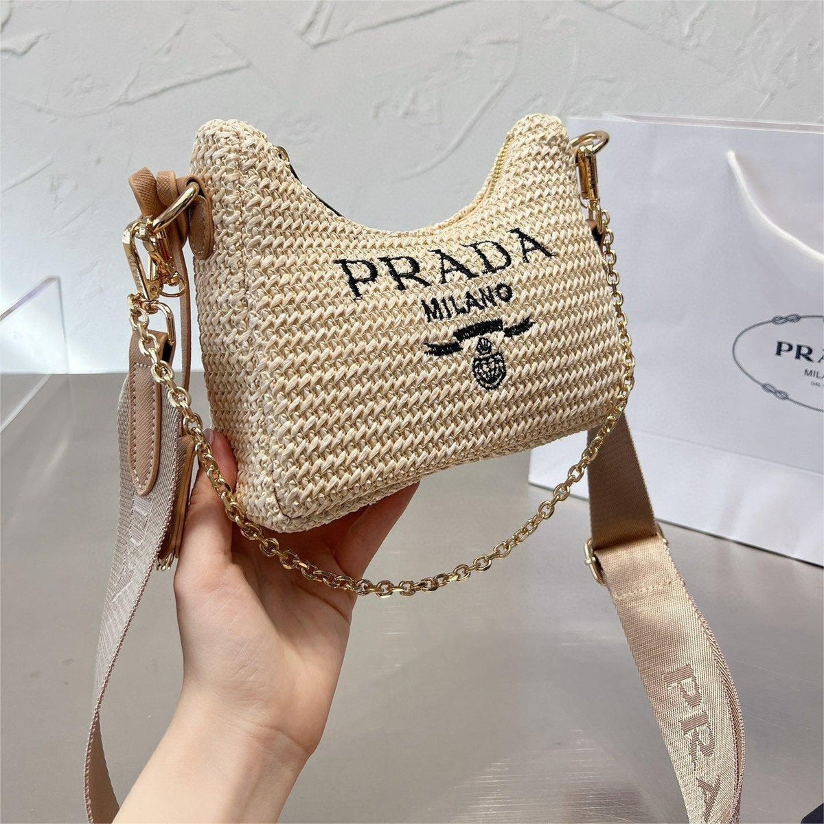 Prada Handbag Re-Edition 2005 Bag 8.3X7X2.3Inch - Beige