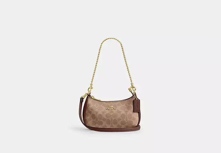 Teri Mini Crossbody Bag in Signature Canvas - Tan/Brown