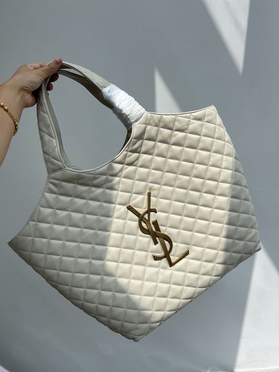 Saint Laurent Icare Extra Large Embellished Quilted Leather Tote Handbag - White