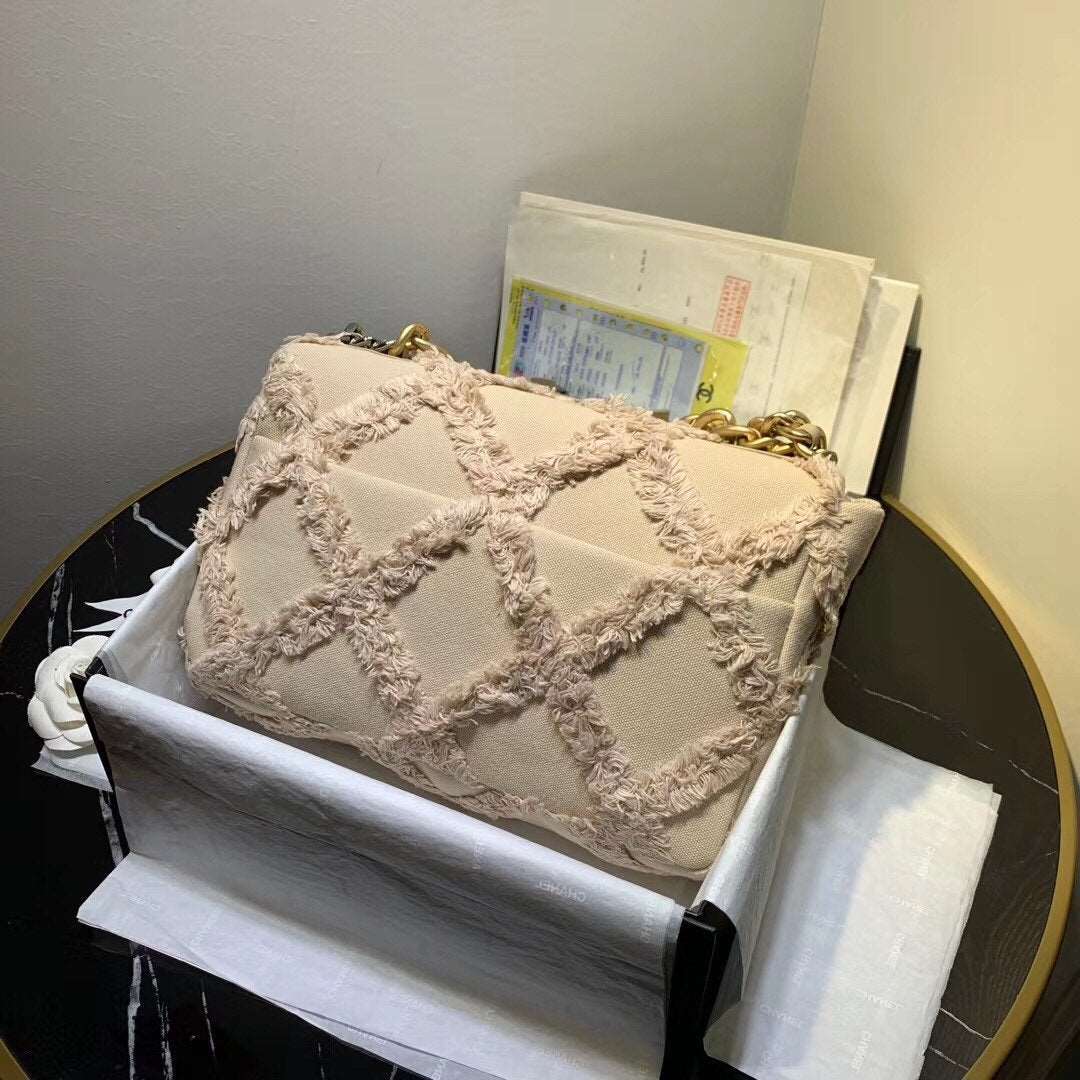 Chanel 19 Medium Denim Flap Bag Beige
