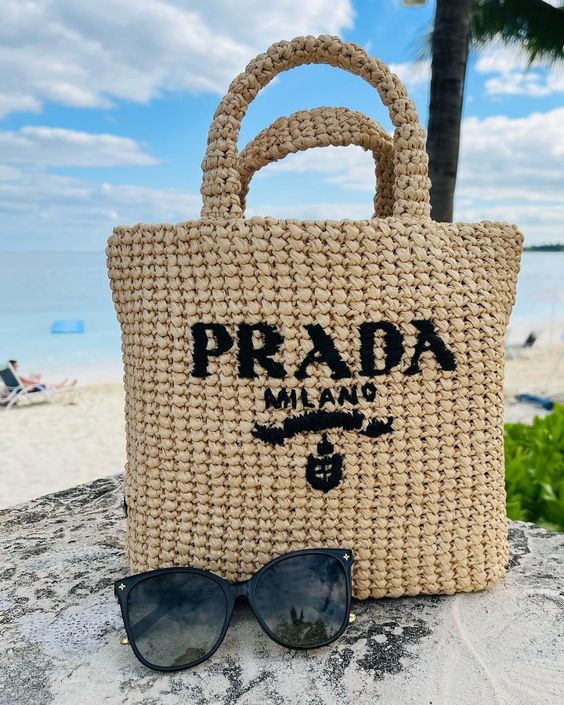 Prada Raffia Bag Handbag Beach Bag for Summer - Brown