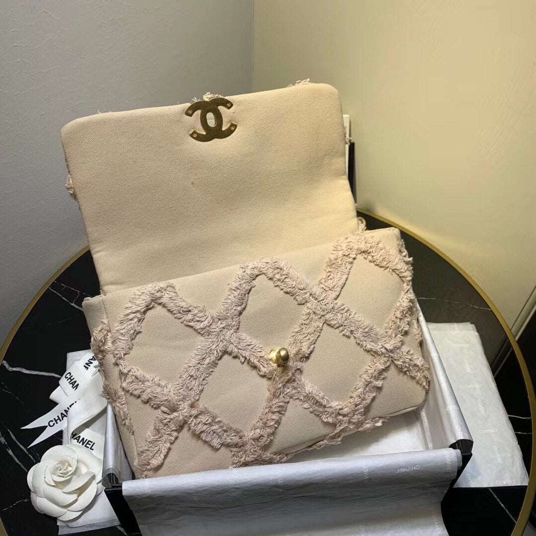 Chanel 19 Medium Denim Flap Bag Beige