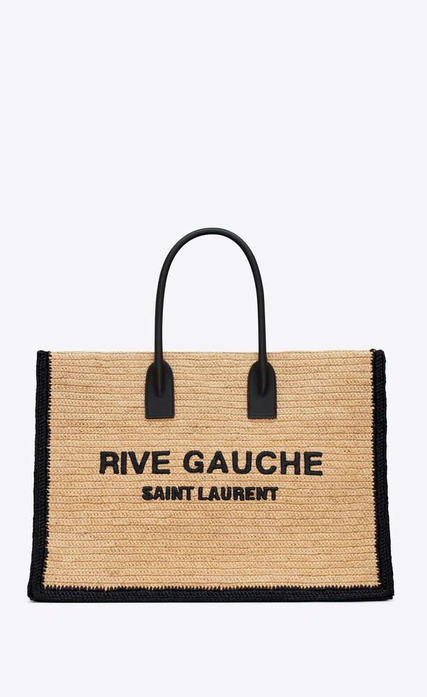 Saint Laurent Rive Gauche Tote Bag in Raffia and Leather - Straw