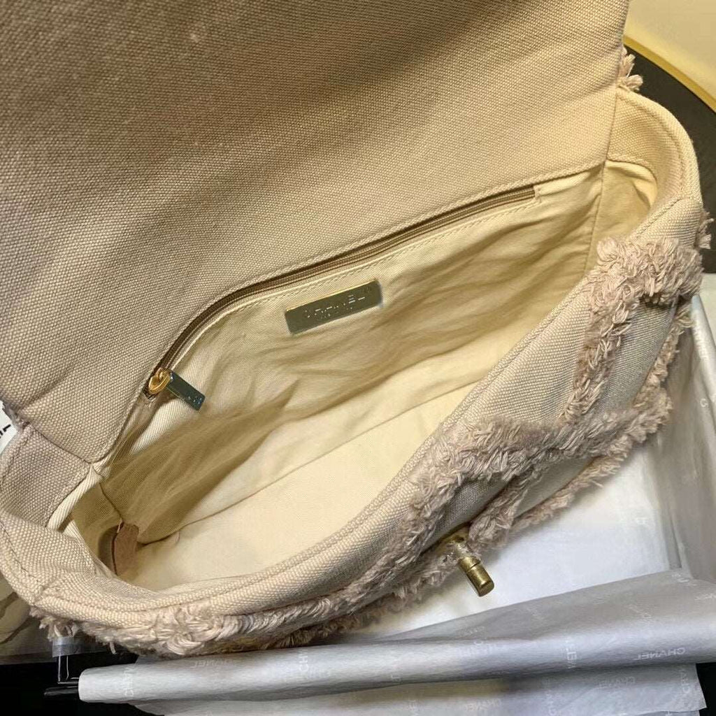Chanel 19 Medium Denim Flap Bag Beige