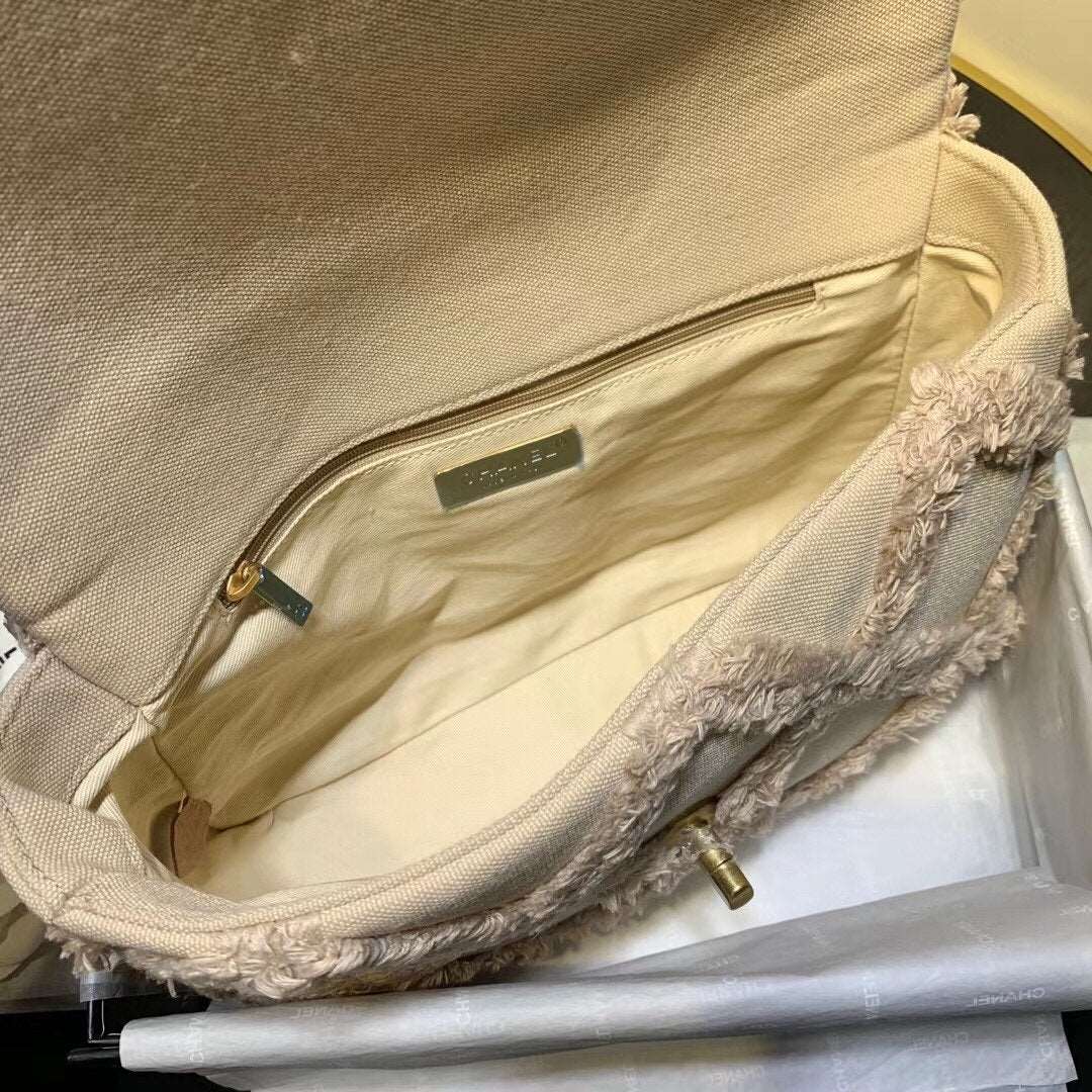 Chanel 19 Medium Denim Flap Bag Beige