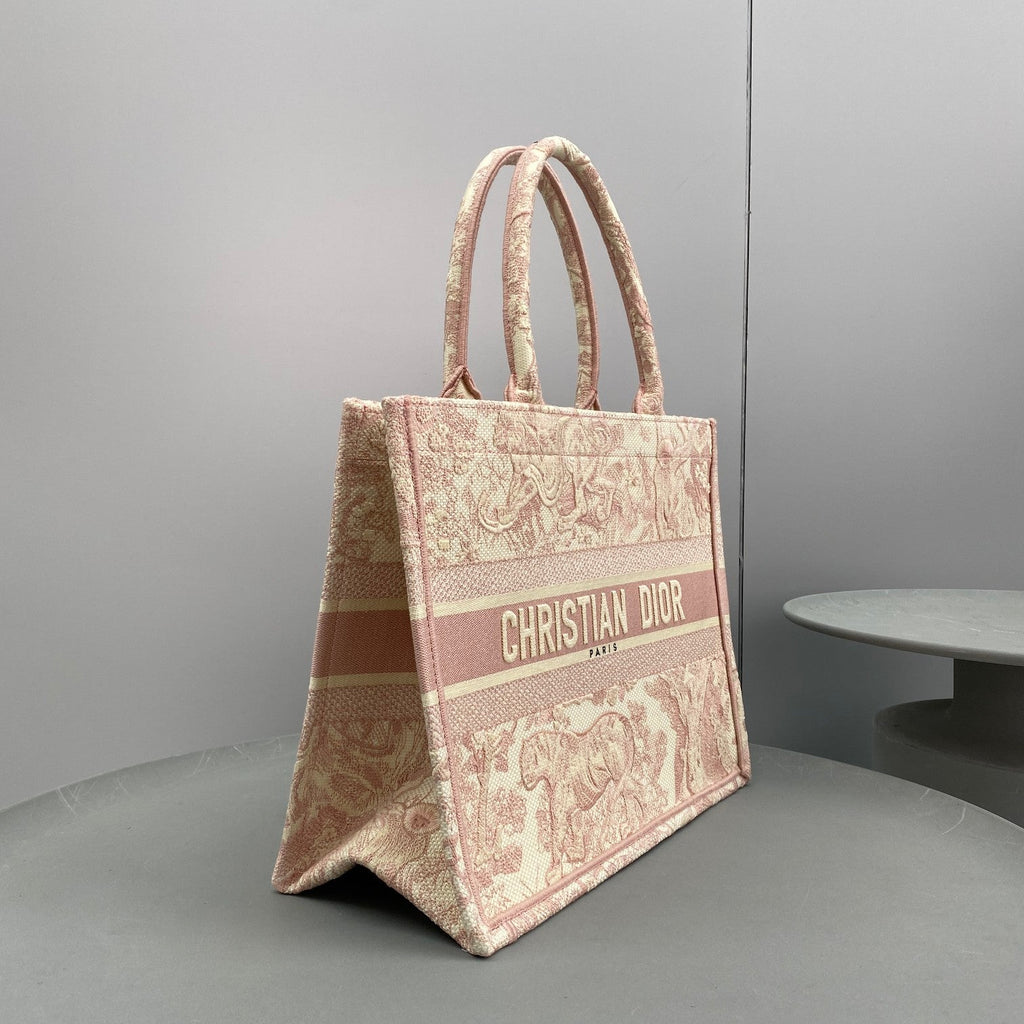 Dior Book Tote Mediumpink Toile De Jouy Embroider