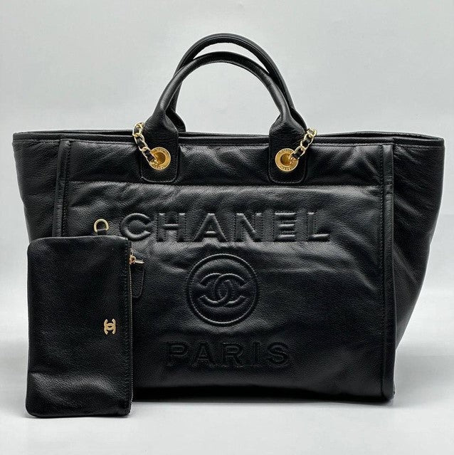 Chanel Deauville Em Couro Preta Italiana Bag - Black