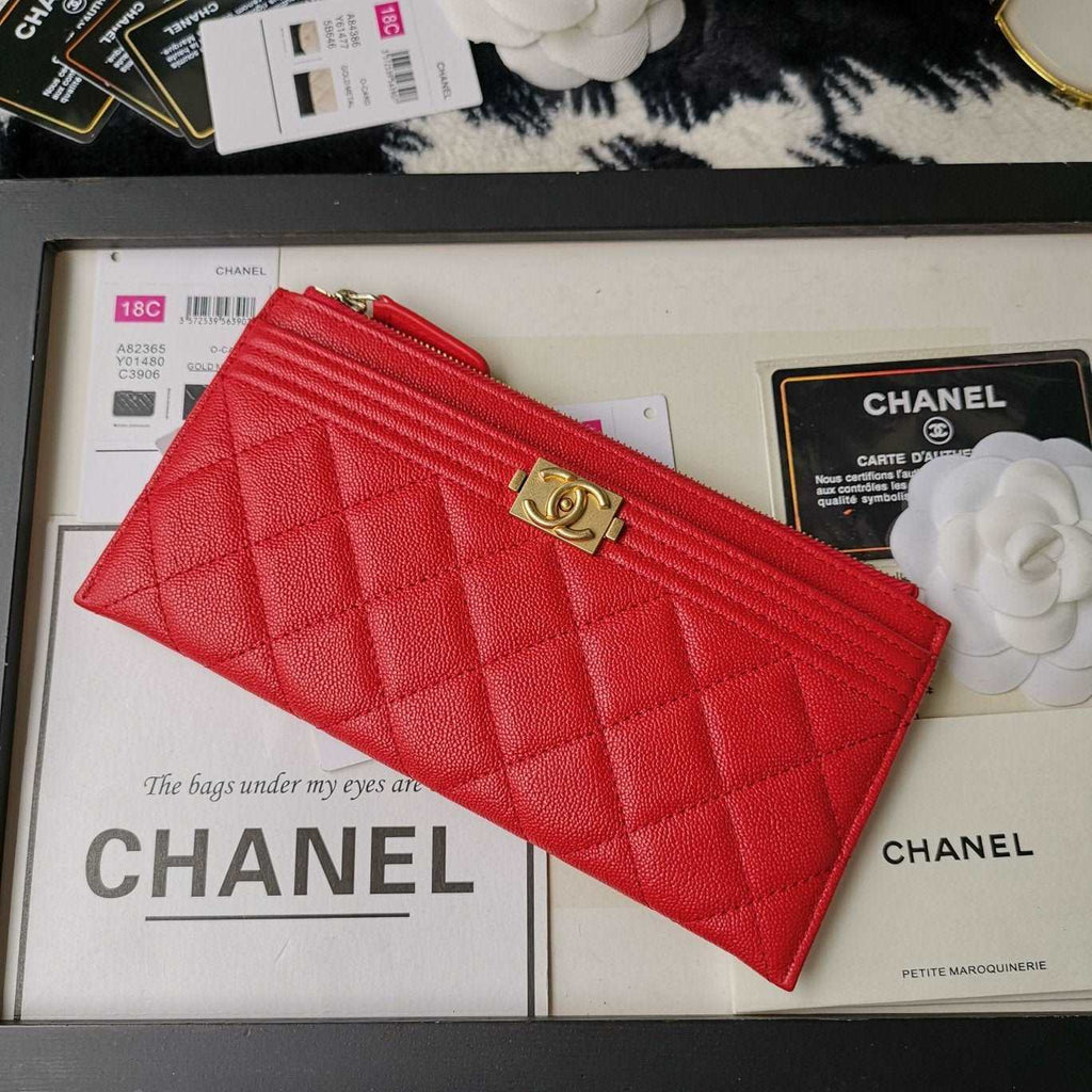 Chanel Caviar Quilted Zip Boy Pouch - Red
