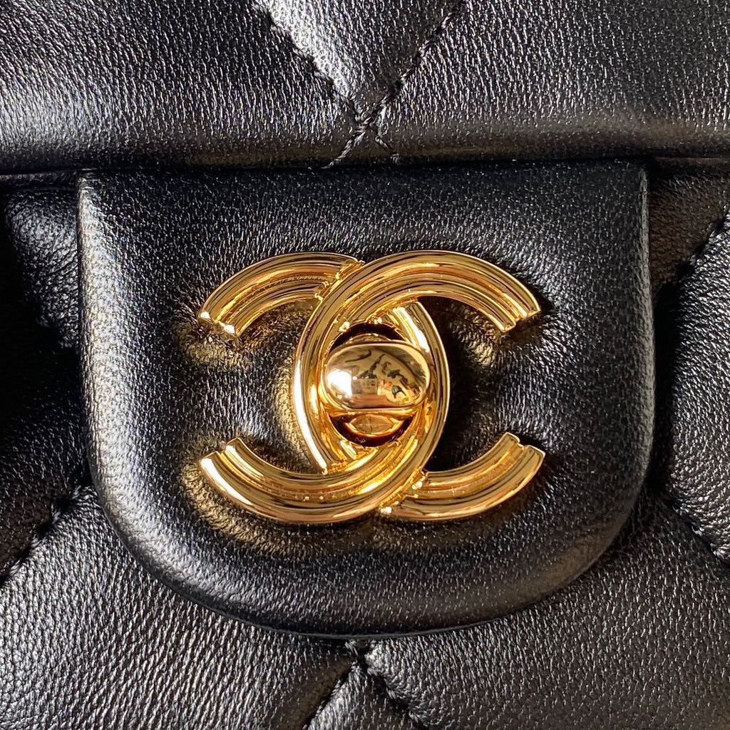 Chanel Flap Bag Gold Top Handle Black