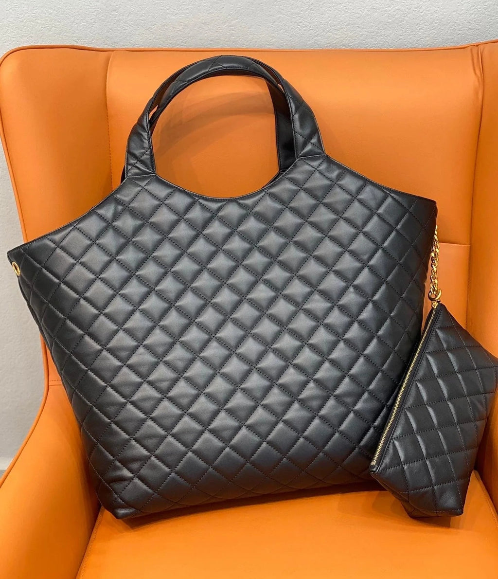 Saint Laurent Icare Extra Large Embellished Quilted Leather Tote - Black