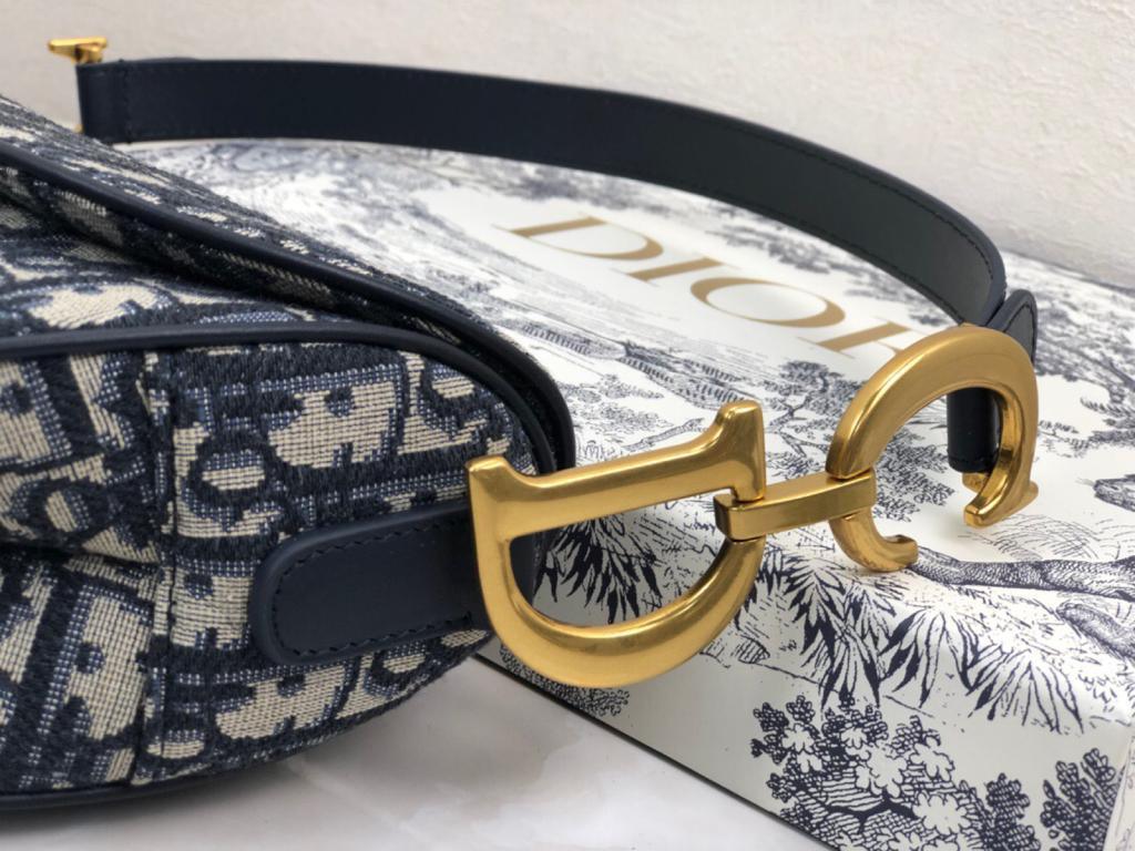 Dior Medium Saddle Bag with Strap Blue Oblique