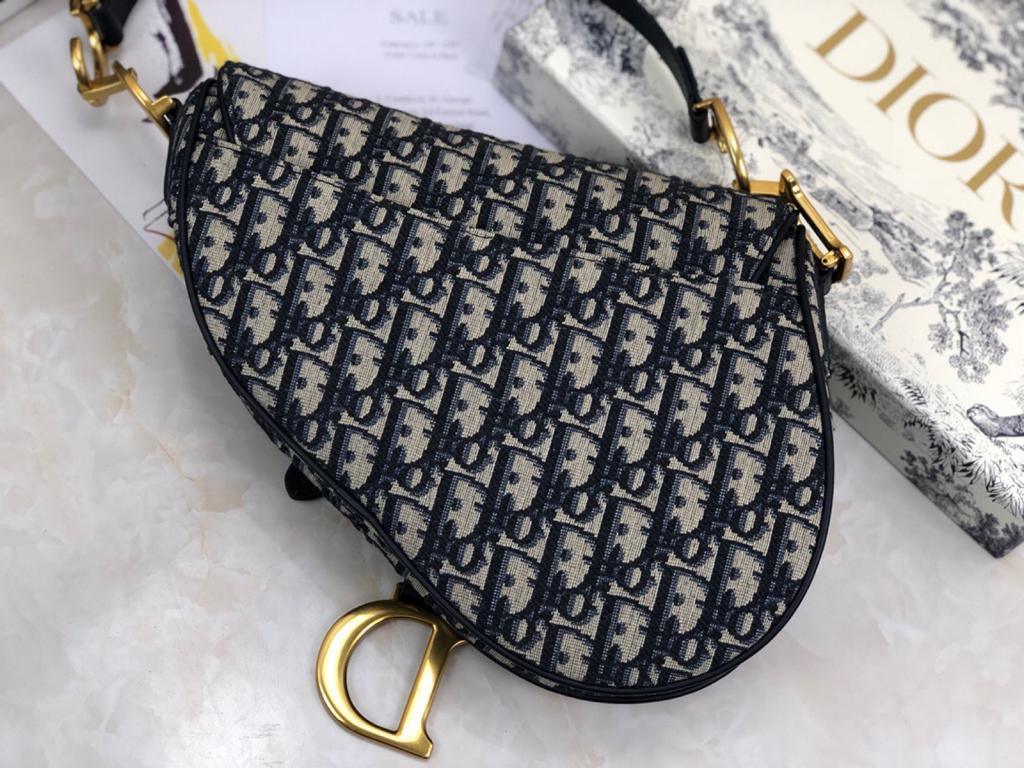Dior Medium Saddle Bag with Strap Blue Oblique