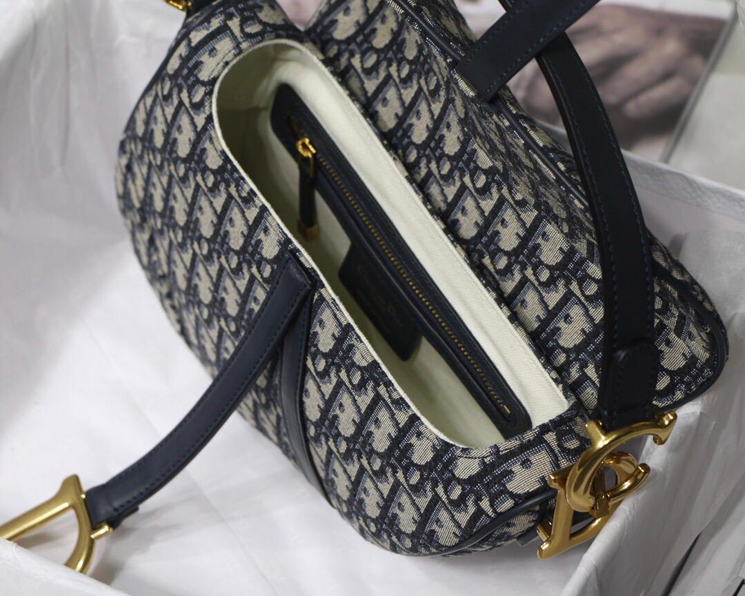 Dior Medium Saddle Bag with Strap Blue Oblique