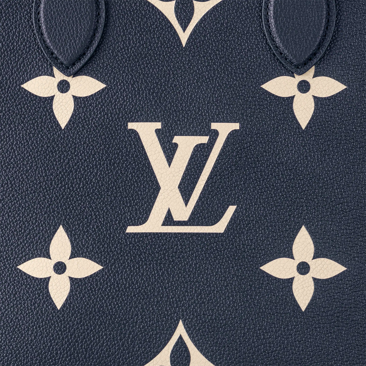 LV OnTheGo MM Navy Blue Cream Tote Bag - Navy Blue / Cream