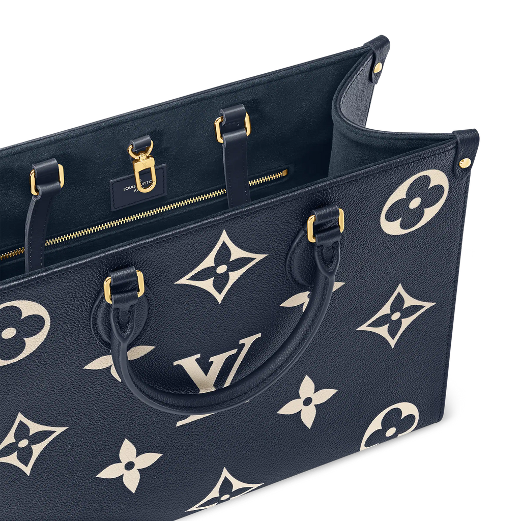 LV OnTheGo MM Navy Blue Cream Tote Bag - Navy Blue / Cream