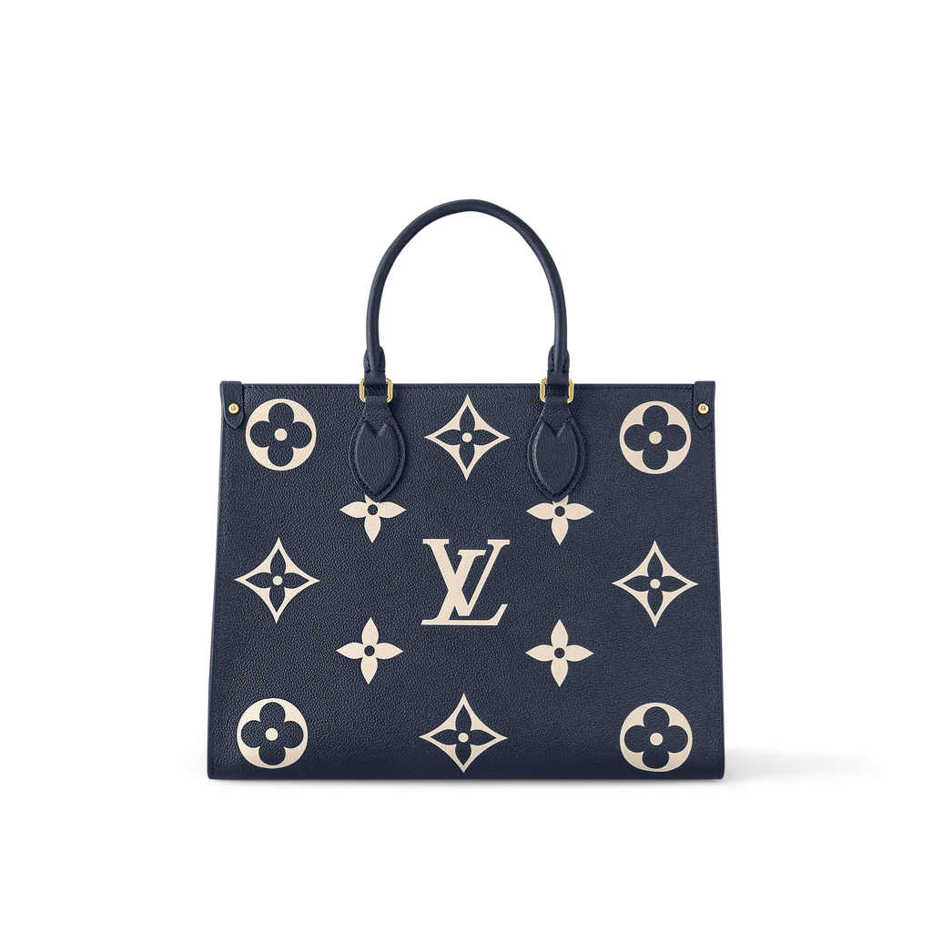 LV OnTheGo MM Navy Blue Cream Tote Bag - Navy Blue / Cream