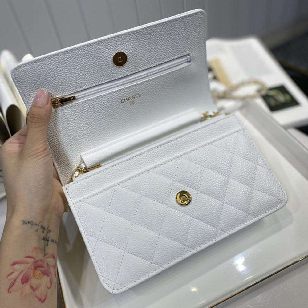 Chanel Caviar Wallet On Chain WOC White