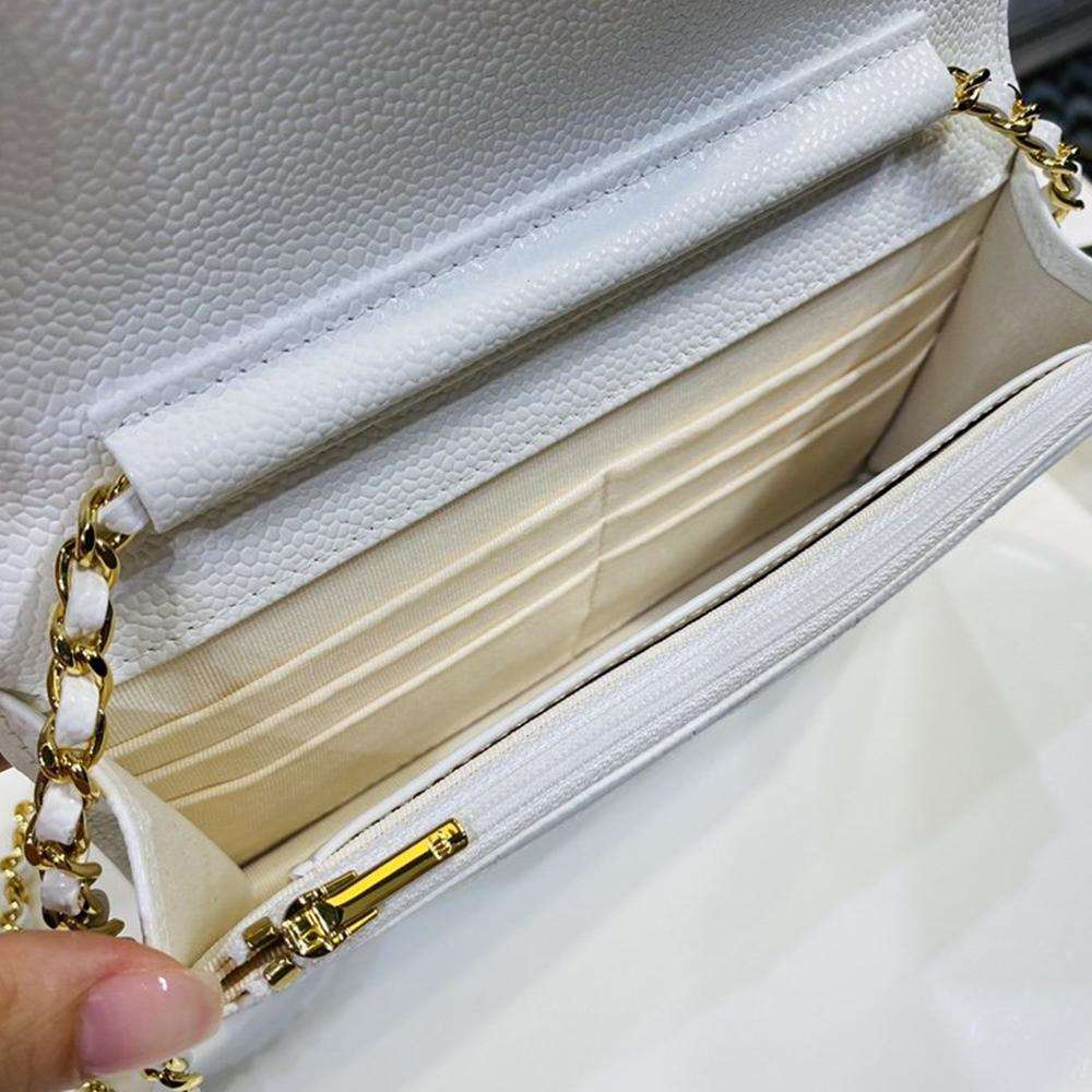 Chanel Caviar Wallet On Chain WOC White