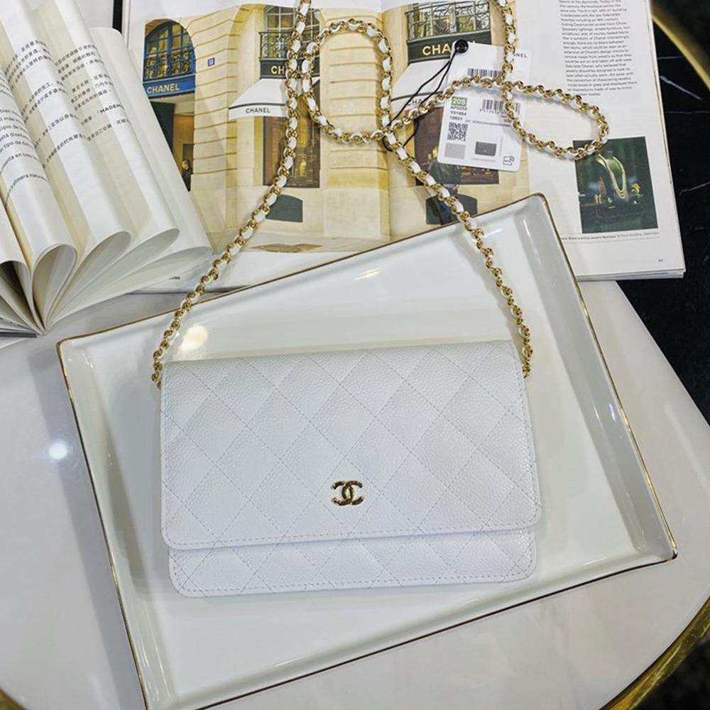Chanel Caviar Wallet On Chain WOC White